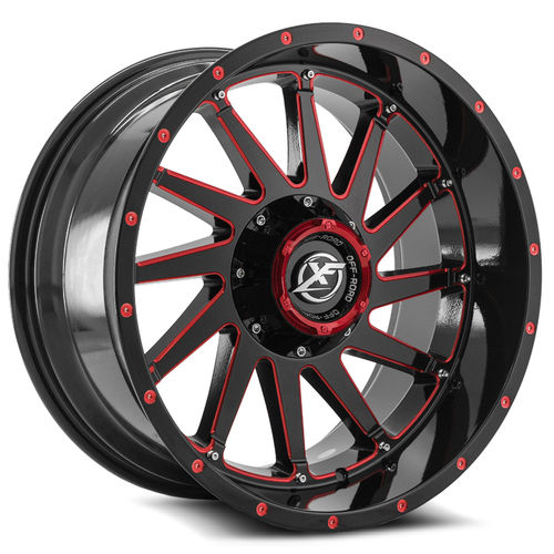 XF OFFROAD XF-216 Gloss Black Red Milled | 20x10 -12 125.2 (8x165.1/8x180)