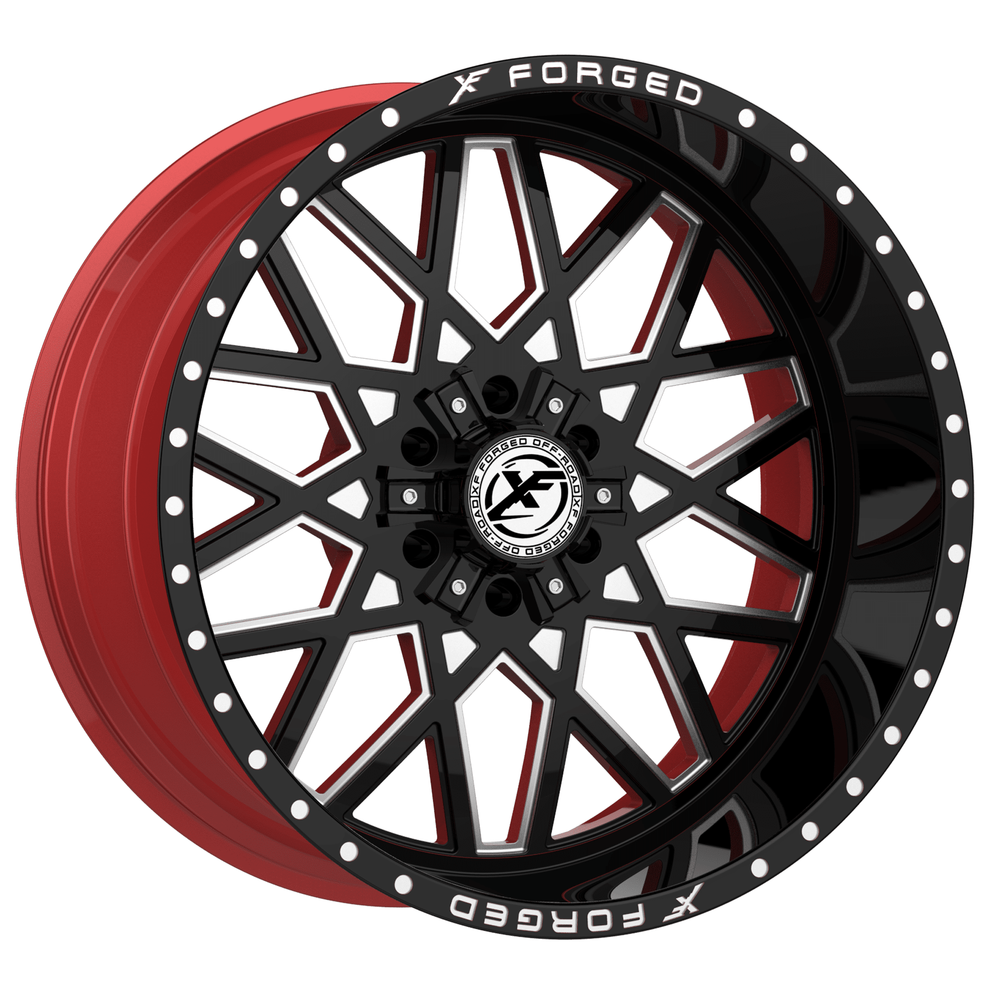 XF OFFROAD XFX-307 Gloss Black Milled W/Red Inner | 24x12 -44 106.4 (6x135/6x139.7)