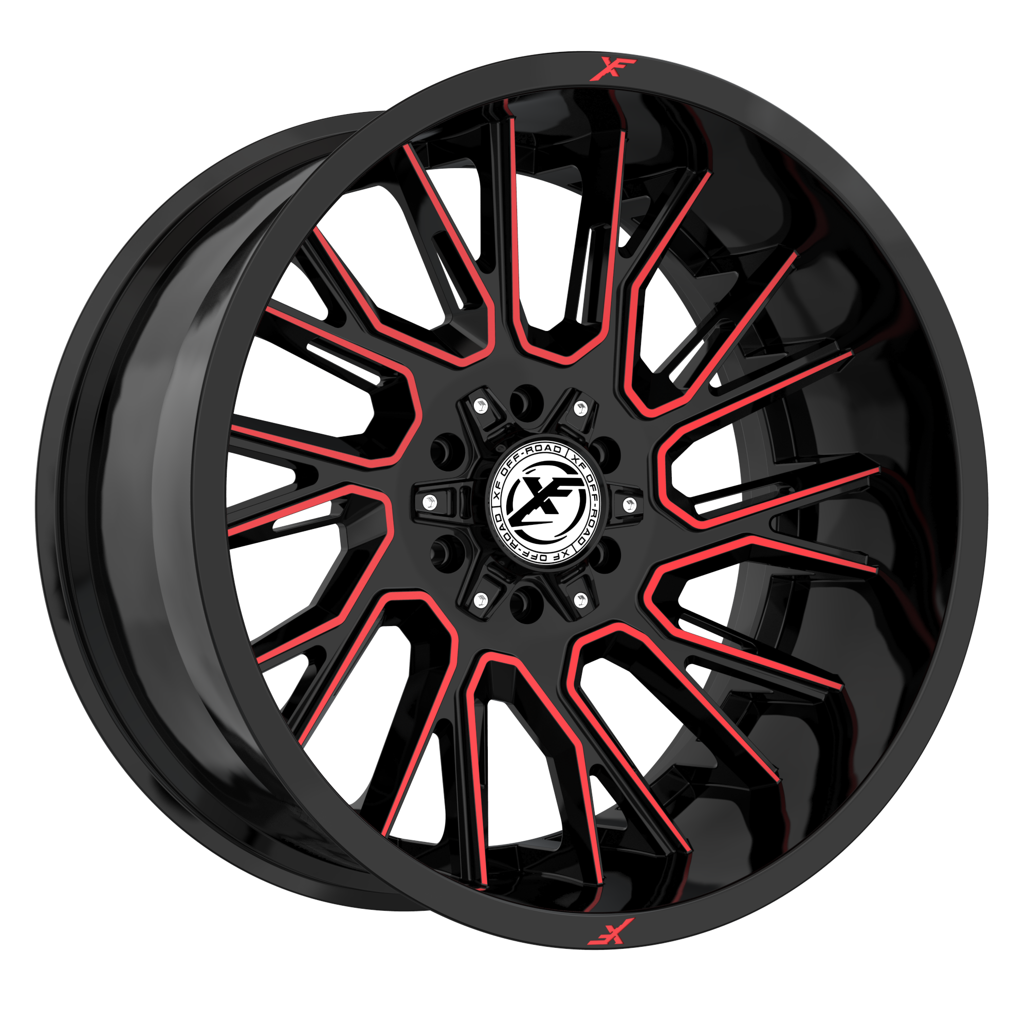 XF OFFROAD XF-230 Gloss Black Machined Red | 22x10 -24 106.4 (6x135/6x139.7)