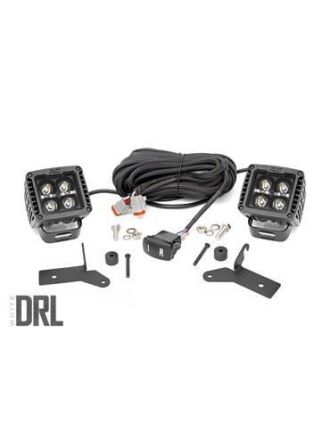 Rough Country Jeep 2-inch LED Lower Windshield Kit (18-21 Wrangler JL, 20-21 Gladiator JT - Black-Series w/ White DRL)