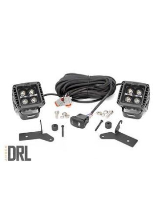 Rough Country Jeep 2-inch LED Lower Windshield Kit (18-21 Wrangler JL, 20-21 Gladiator JT - Black-Series w/ Amber DRL)